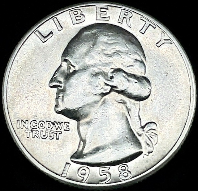 1958 Washington Quarter Type B Reverse FS-901 close-up showing separated ES in STATES and high-relief E PLURIBUS UNUM