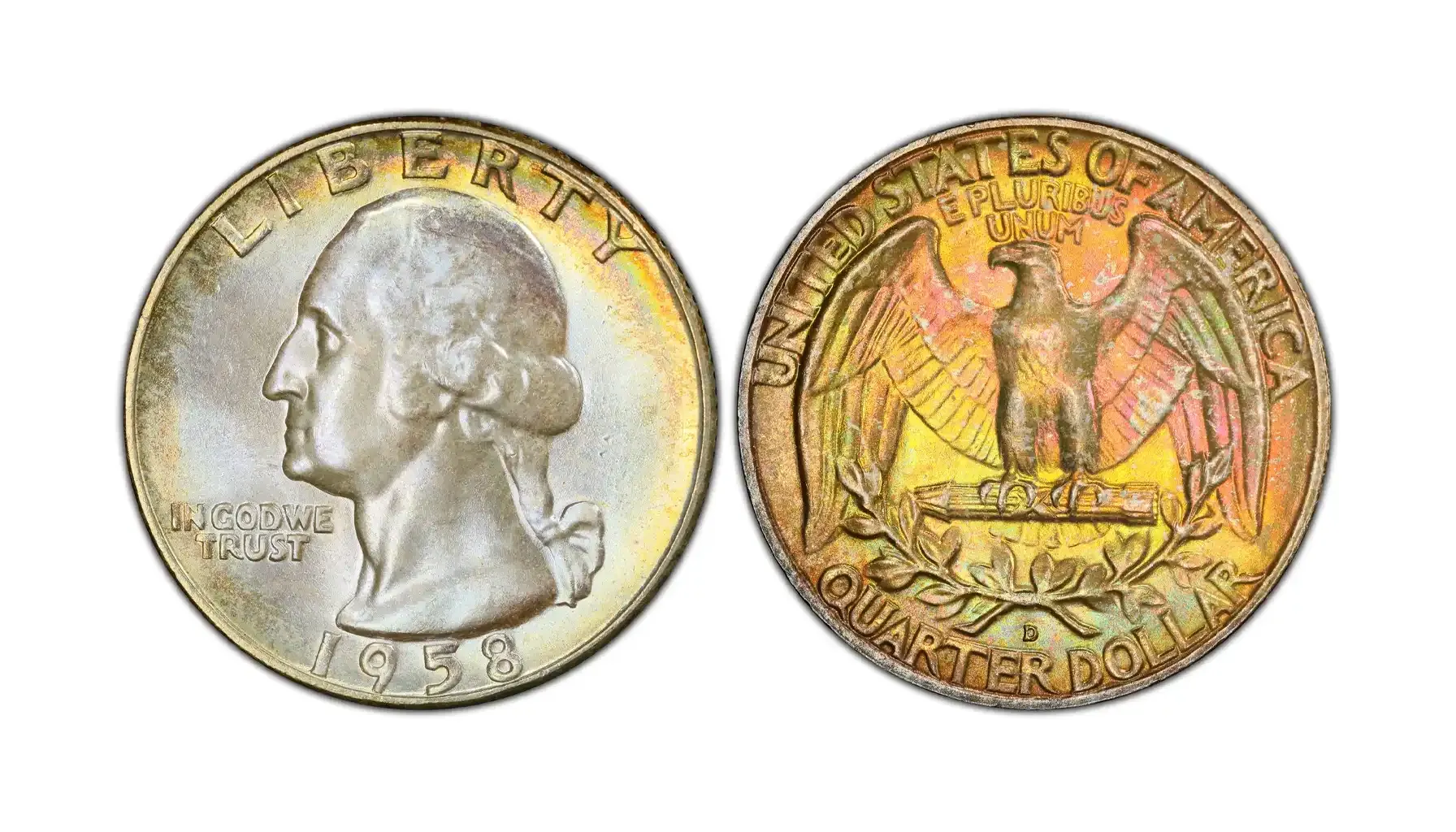 1958-D Washington Quarter struck on a cent planchet error coin showing smaller diameter and copper coloring